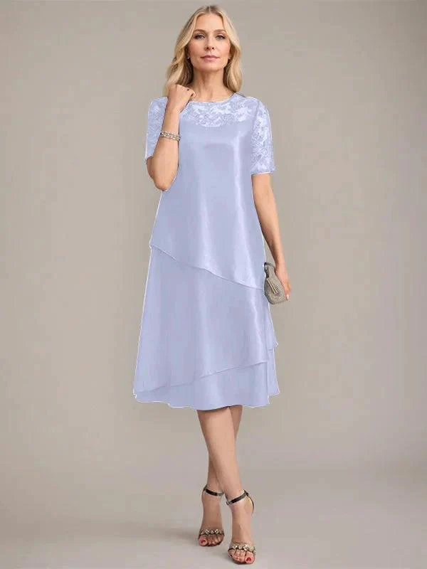 A-Line Scoop Knee-Length Mother of the Bride Dress With Applique & Sequins - Image 21