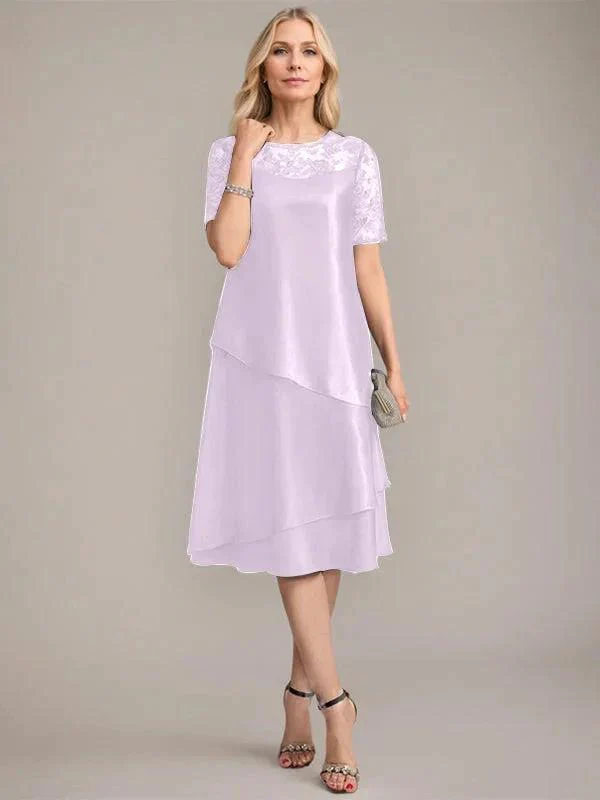 A-Line Scoop Knee-Length Mother of the Bride Dress With Applique & Sequins - Image 22