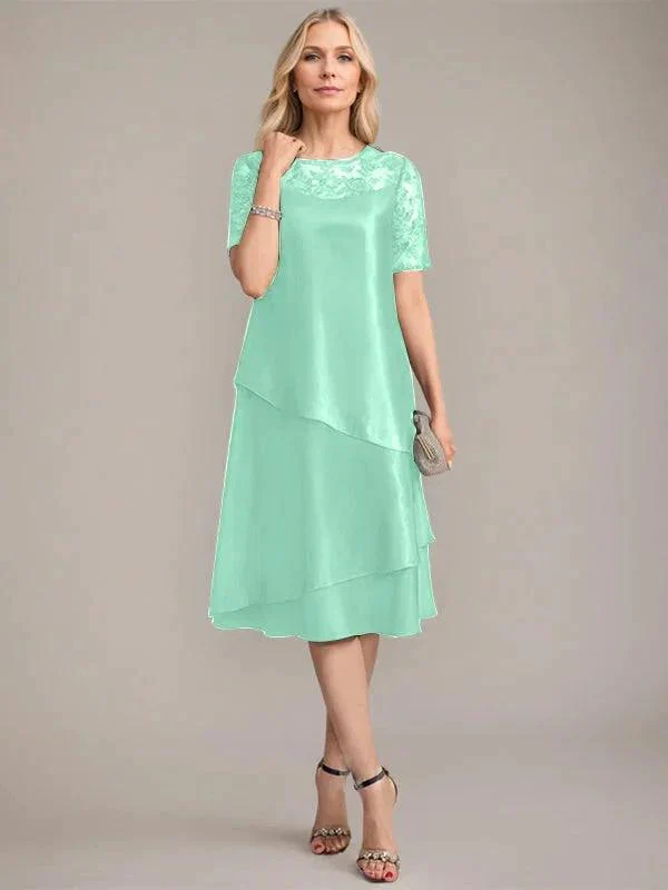 A-Line Scoop Knee-Length Mother of the Bride Dress With Applique & Sequins - Image 23