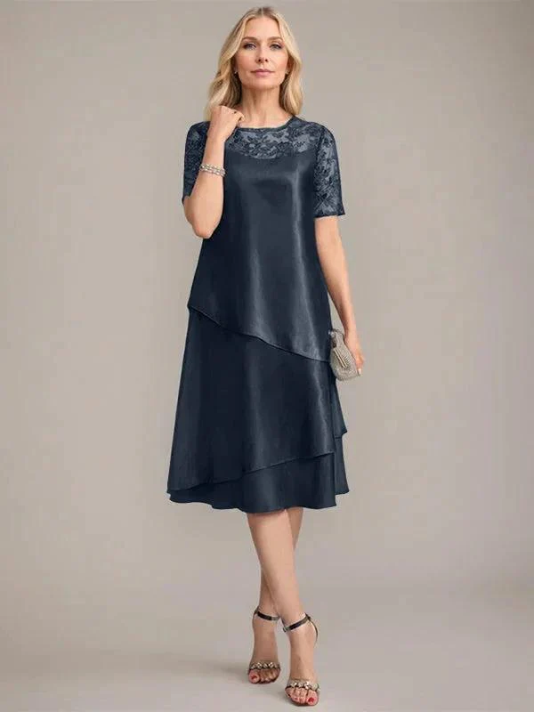 A-Line Scoop Knee-Length Mother of the Bride Dress With Applique & Sequins - Image 24