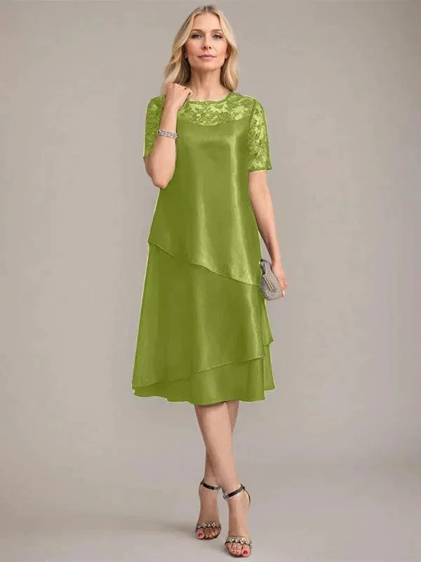 A-Line Scoop Knee-Length Mother of the Bride Dress With Applique & Sequins - Image 25