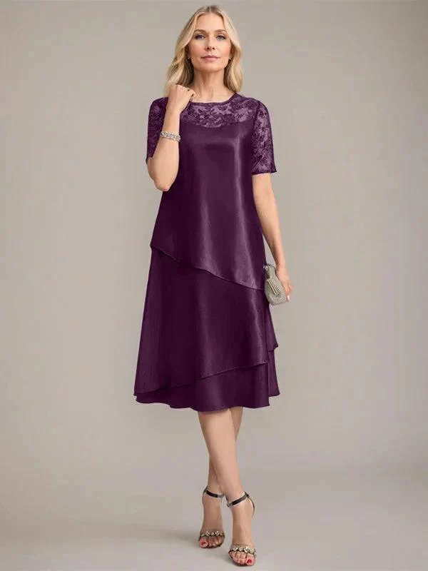 A-Line Scoop Knee-Length Mother of the Bride Dress With Applique & Sequins - Image 26