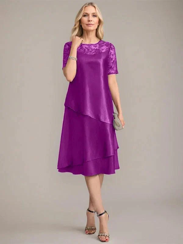 A-Line Scoop Knee-Length Mother of the Bride Dress With Applique & Sequins - Image 27
