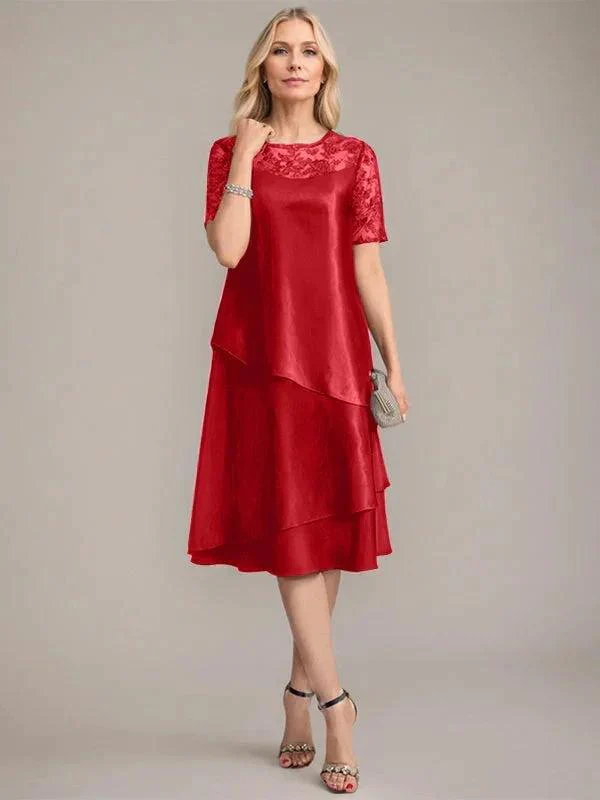 A-Line Scoop Knee-Length Mother of the Bride Dress With Applique & Sequins - Image 28