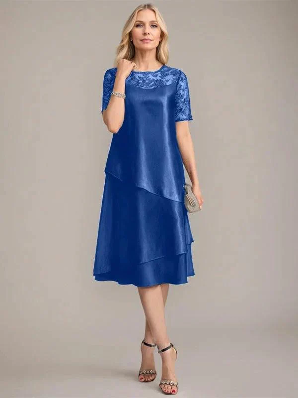 A-Line Scoop Knee-Length Mother of the Bride Dress With Applique & Sequins - Image 29