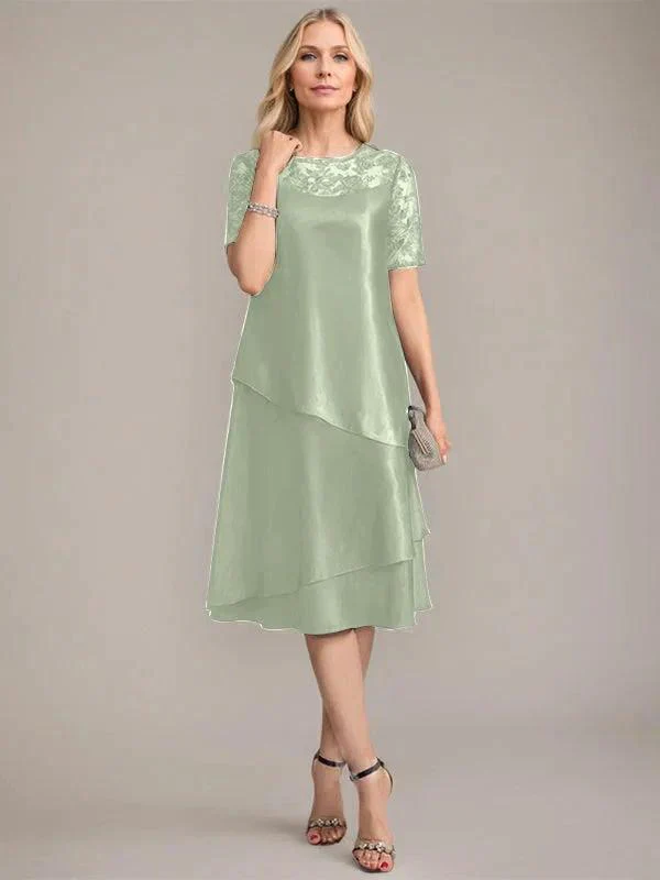 A-Line Scoop Knee-Length Mother of the Bride Dress With Applique & Sequins - Image 30