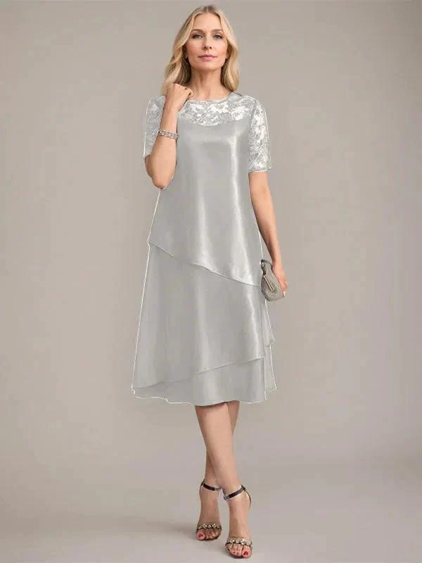 A-Line Scoop Knee-Length Mother of the Bride Dress With Applique & Sequins - Image 31