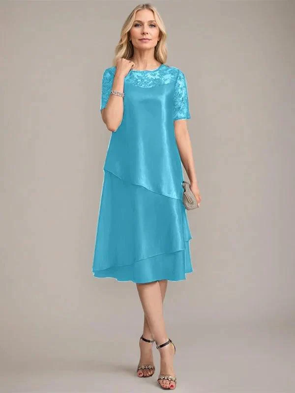 A-Line Scoop Knee-Length Mother of the Bride Dress With Applique & Sequins - Image 32