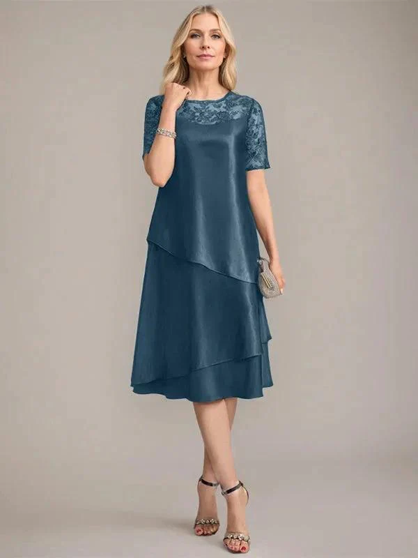 A-Line Scoop Knee-Length Mother of the Bride Dress With Applique & Sequins - Image 33