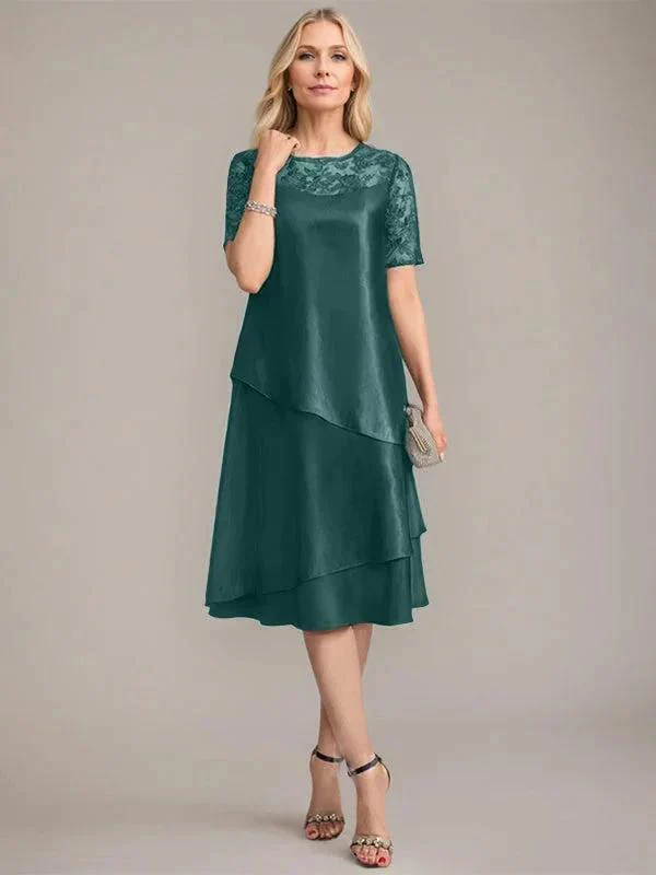 A-Line Scoop Knee-Length Mother of the Bride Dress With Applique & Sequins - Image 34
