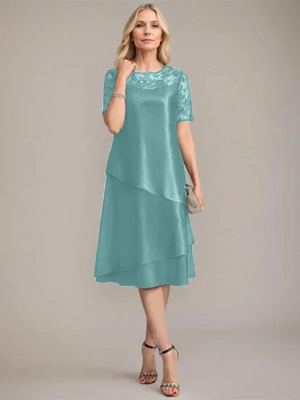A-Line Scoop Knee-Length Mother of the Bride Dress With Applique & Sequins - Image 35