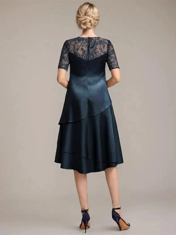 A-Line Scoop Knee-Length Mother of the Bride Dress With Applique & Sequins - Image 4