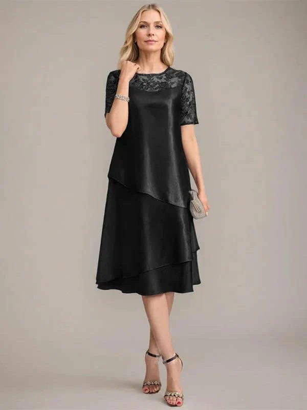 A-Line Scoop Knee-Length Mother of the Bride Dress With Applique & Sequins - Image 5