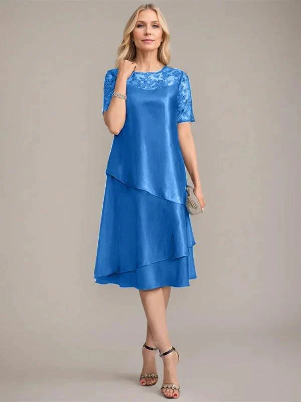 A-Line Scoop Knee-Length Mother of the Bride Dress With Applique & Sequins - Image 6