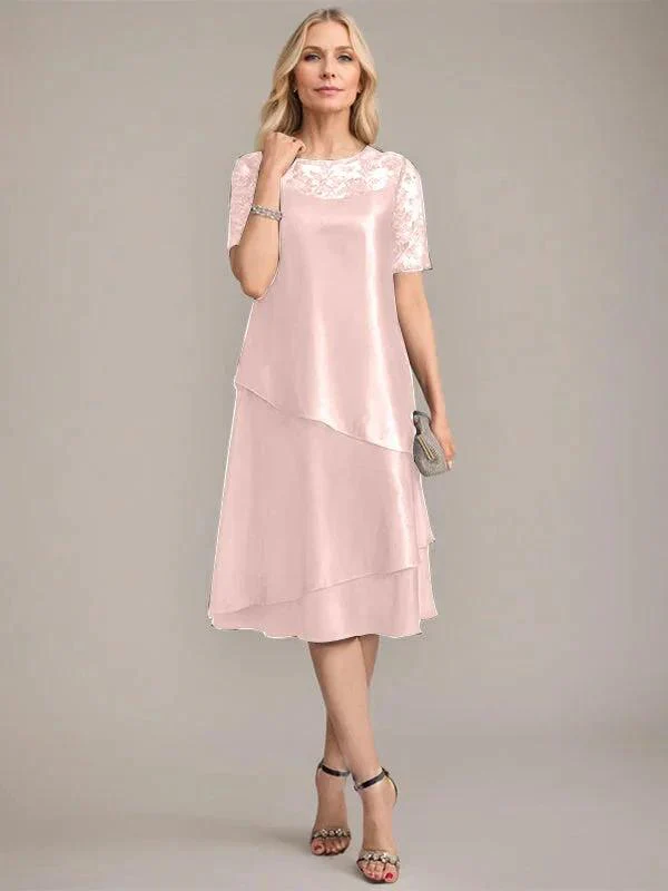 A-Line Scoop Knee-Length Mother of the Bride Dress With Applique & Sequins - Image 7