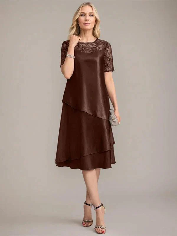 A-Line Scoop Knee-Length Mother of the Bride Dress With Applique & Sequins - Image 8