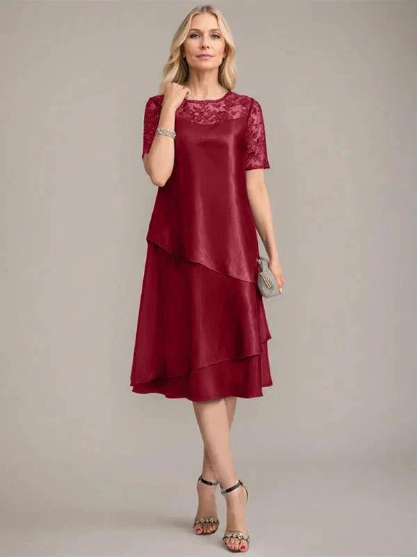 A-Line Scoop Knee-Length Mother of the Bride Dress With Applique & Sequins - Image 9