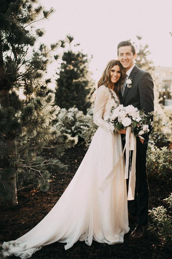 A-line Scoop Lace Wedding Dress Long Sleeve Rustic Wedding Dresses WD521 - Image 2
