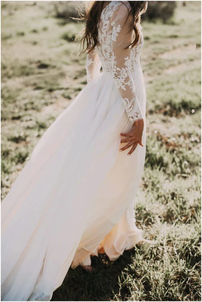 A-line Scoop Lace Wedding Dress Long Sleeve Rustic Wedding Dresses WD521 - Image 4