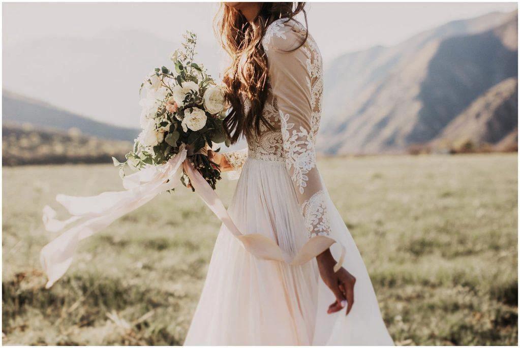 A-line Scoop Lace Wedding Dress Long Sleeve Rustic Wedding Dresses WD521 - Image 5
