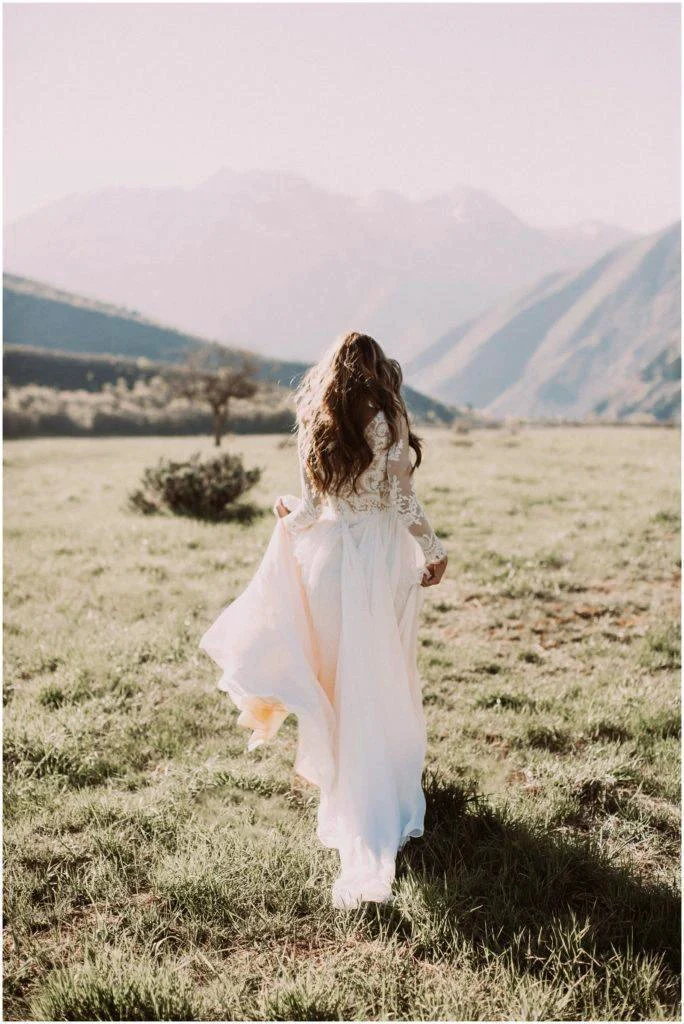 A-line Scoop Lace Wedding Dress Long Sleeve Rustic Wedding Dresses WD521 - Image 6