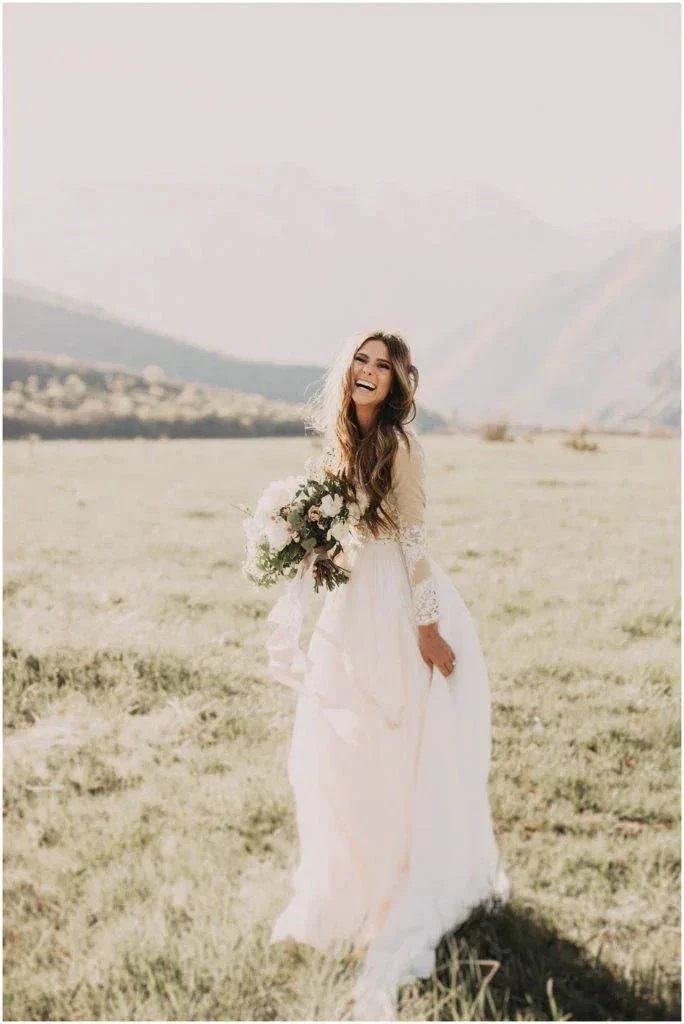 A-line Scoop Lace Wedding Dress Long Sleeve Rustic Wedding Dresses WD521 - Image 8