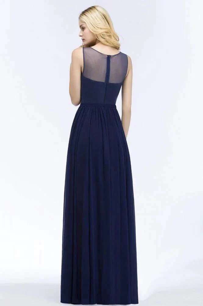 A-line Scoop Neck Bridesmaid Dress Chiffon Appliques Floor-Length Evening Maxi Gown Sleeveless - Image 2