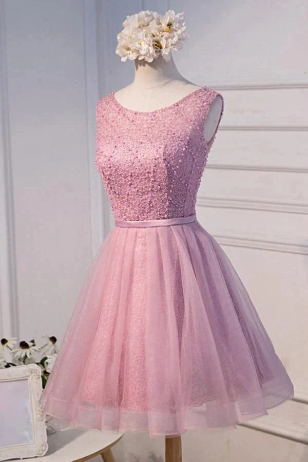 A-line Scoop Neck Short Tulle Homecoming Dress With Beading PG135 - Image 2