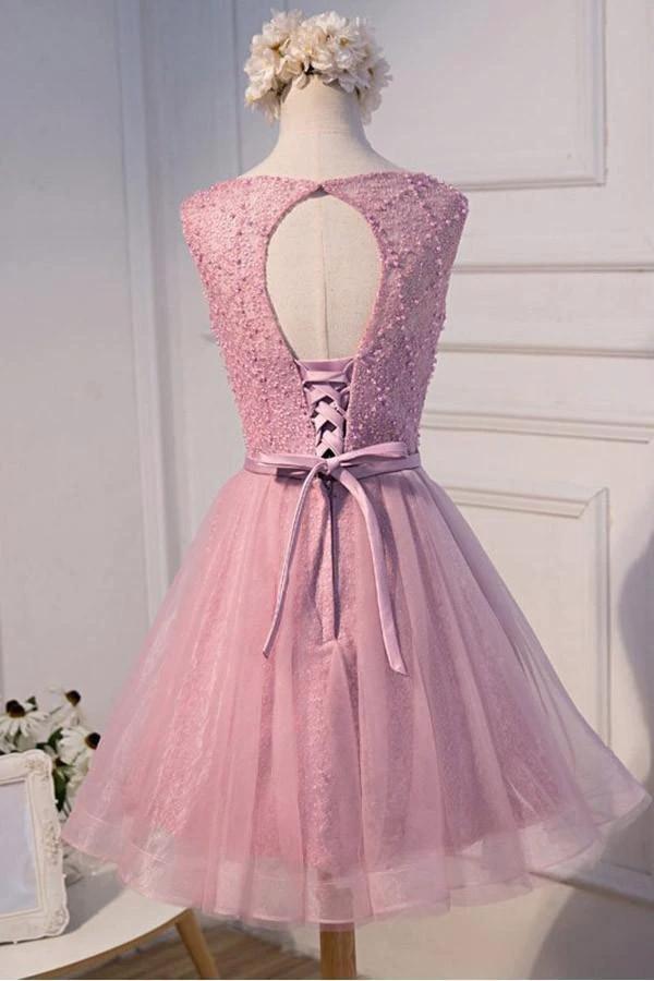 A-line Scoop Neck Short Tulle Homecoming Dress With Beading PG135 - Image 3