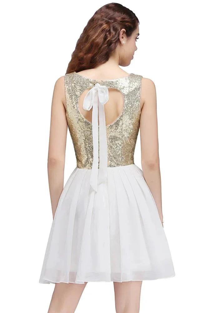A-line Scoop Short Sequins White Cute Homecoming Dresses with Sequins - Image 4