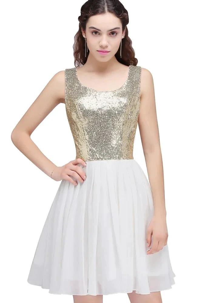 A-line Scoop Short Sequins White Cute Homecoming Dresses with Sequins - Image 6