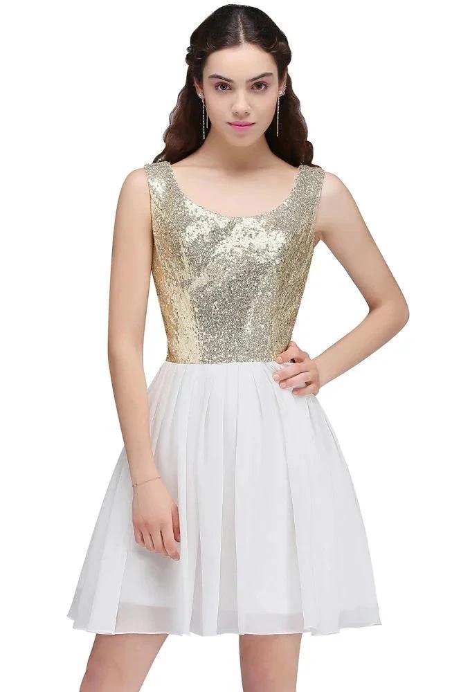 A-line Scoop Short Sequins White Cute Homecoming Dresses with Sequins - Image 7