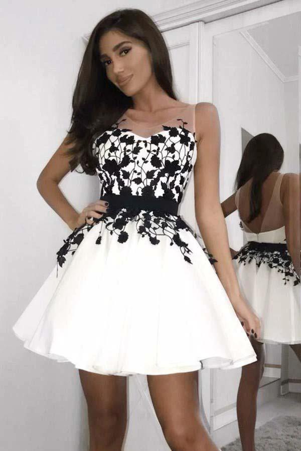 A-Line Scoop Short White Homecoming Prom Dress with Appliques  PD030 - Image 2