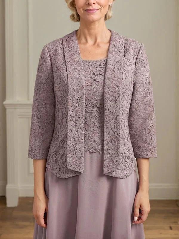 A-line Scoop Tea-Length Lace Chiffon Mother of the Bride Dress - Image 4