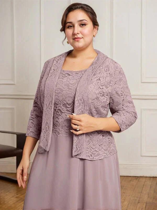 A-line Scoop Tea-Length Lace Chiffon Mother of the Bride Dress - Image 5