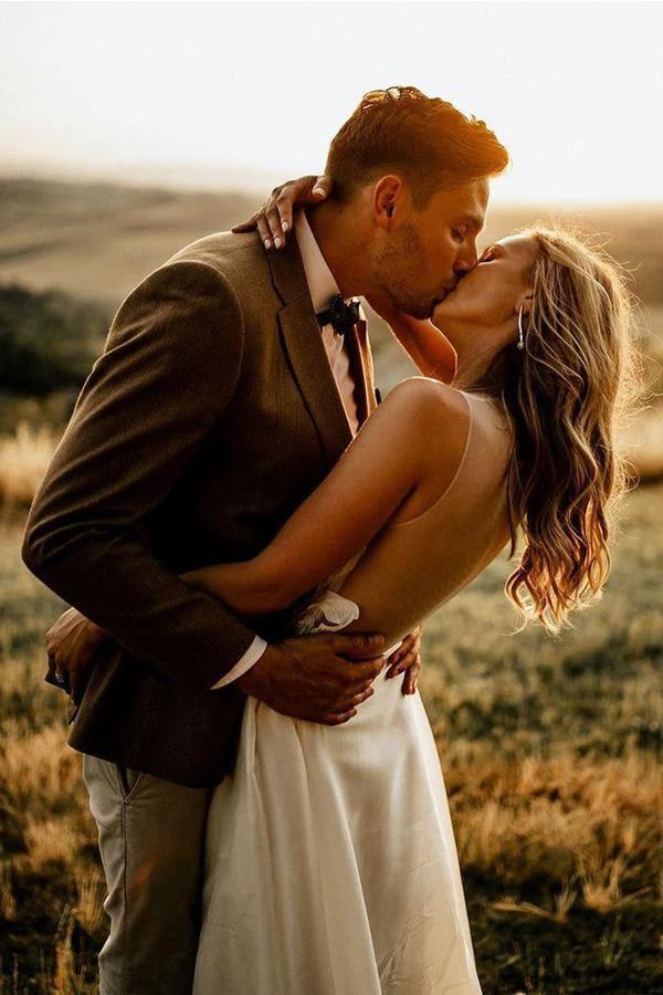 A-line See Through Floor Length Beach Wedding Dresses Rustic Bridal Dresses WD498 - Image 3