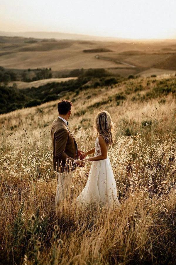 A-line See Through Floor Length Beach Wedding Dresses Rustic Bridal Dresses WD498 - Image 4
