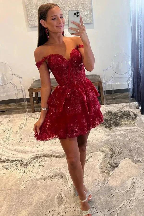 A-Line Sequins Appliques Red Short Homecoming Cocktail Dress PD497 - Image 5