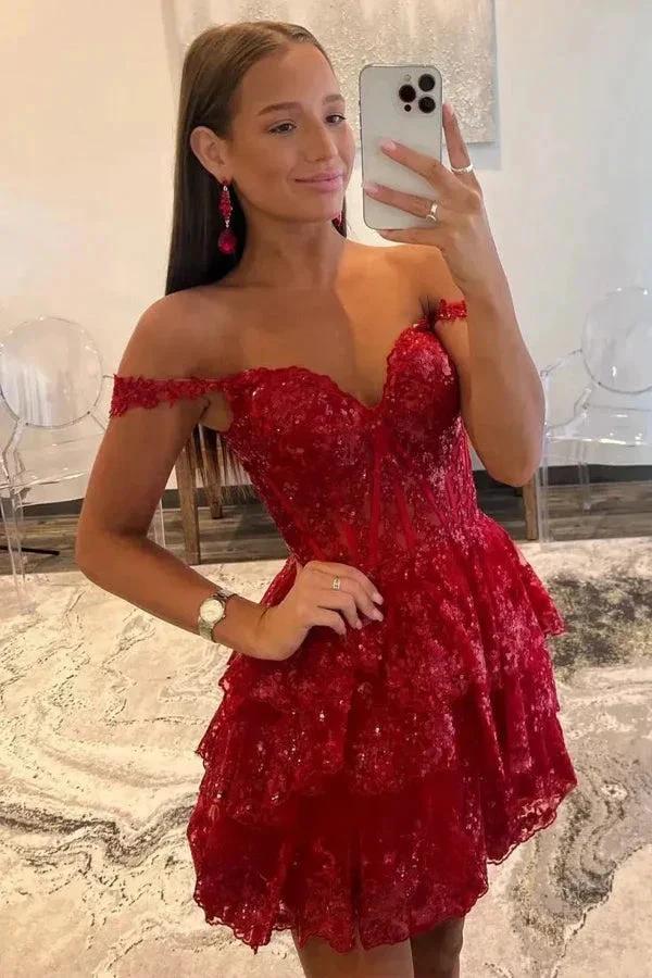 A-Line Sequins Appliques Red Short Homecoming Cocktail Dress PD497 - Image 6