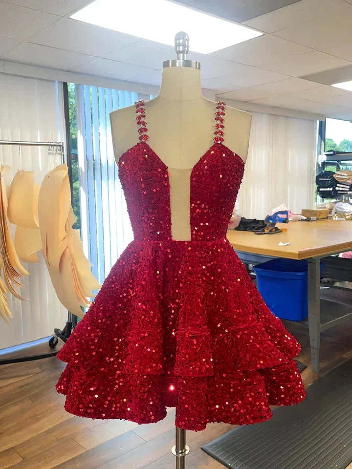 A-line Sequins Sweet 16 Birthday Dress Layered Skirt Popular Homecoming Dress Y07 - Image 5