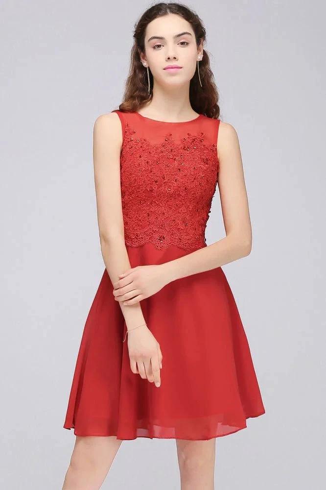 A-line Short Chiffon Red Homecoming Dresses with Lace Appliques - Image 7