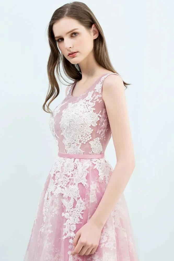 A-line Short Crew Sleeveless Lace Appliques Tulle Prom Dresses - Image 4