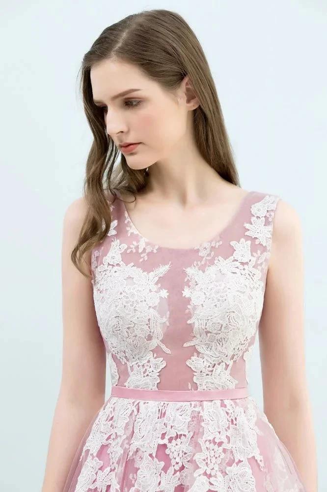 A-line Short Crew Sleeveless Lace Appliques Tulle Prom Dresses - Image 5
