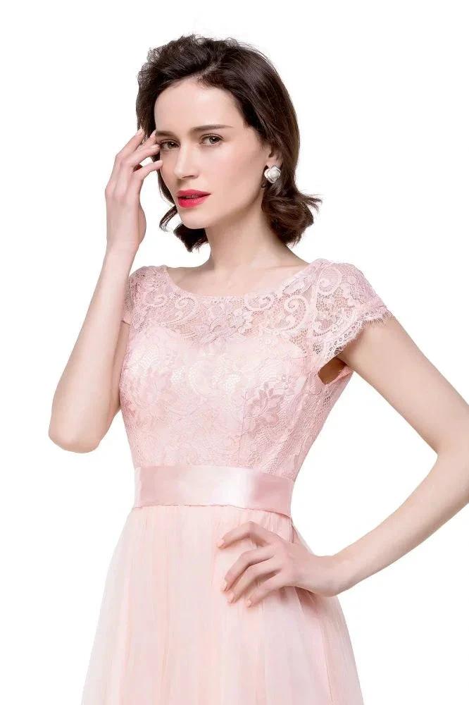 A-line Short Sleeve Chiffon Bridesmaid Dresses with Ribbon Bow Sash - Image 3