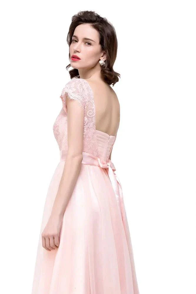 A-line Short Sleeve Chiffon Bridesmaid Dresses with Ribbon Bow Sash - Image 4