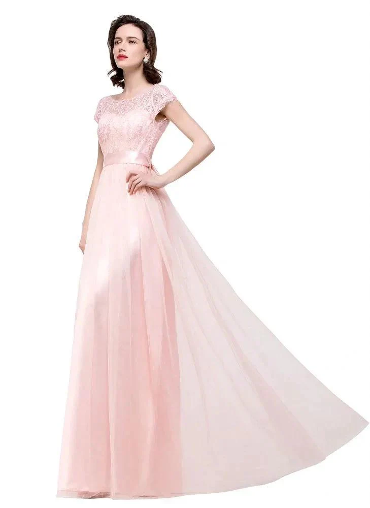 A-line Short Sleeve Chiffon Bridesmaid Dresses with Ribbon Bow Sash - Image 5