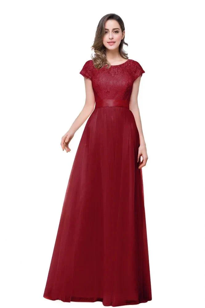 A-line Short Sleeve Chiffon Bridesmaid Dresses with Ribbon Bow Sash - Image 6