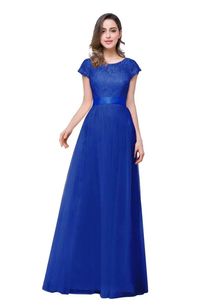 A-line Short Sleeve Chiffon Bridesmaid Dresses with Ribbon Bow Sash - Image 7