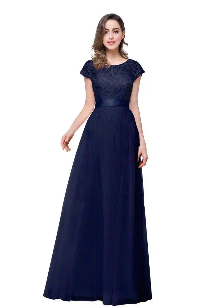 A-line Short Sleeve Chiffon Bridesmaid Dresses with Ribbon Bow Sash - Image 8