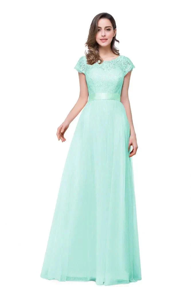A-line Short Sleeve Chiffon Bridesmaid Dresses with Ribbon Bow Sash - Image 9